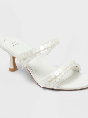 a new day White Sequin Double-Strap Slide Heels